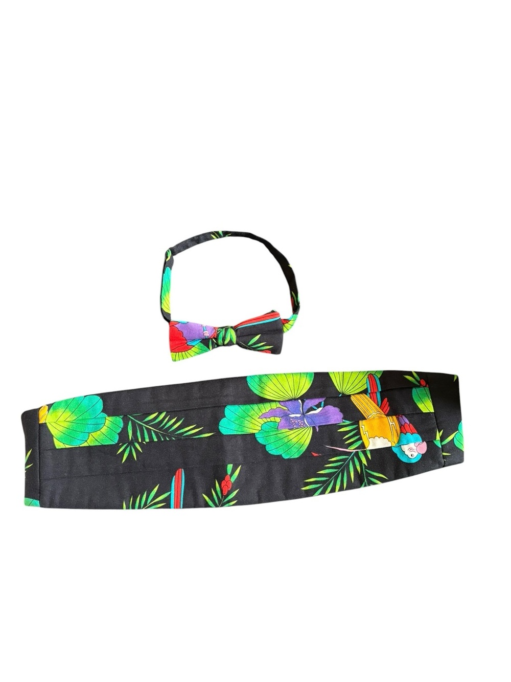 Unisex Cummerbund & BowTie Colorful Tropical Parrot Rainforest Theme OS Adjust
